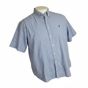 Ralph Lauren Vintage Blake Blue Plaid Short Sleeve Button Up Shirt Men's XL